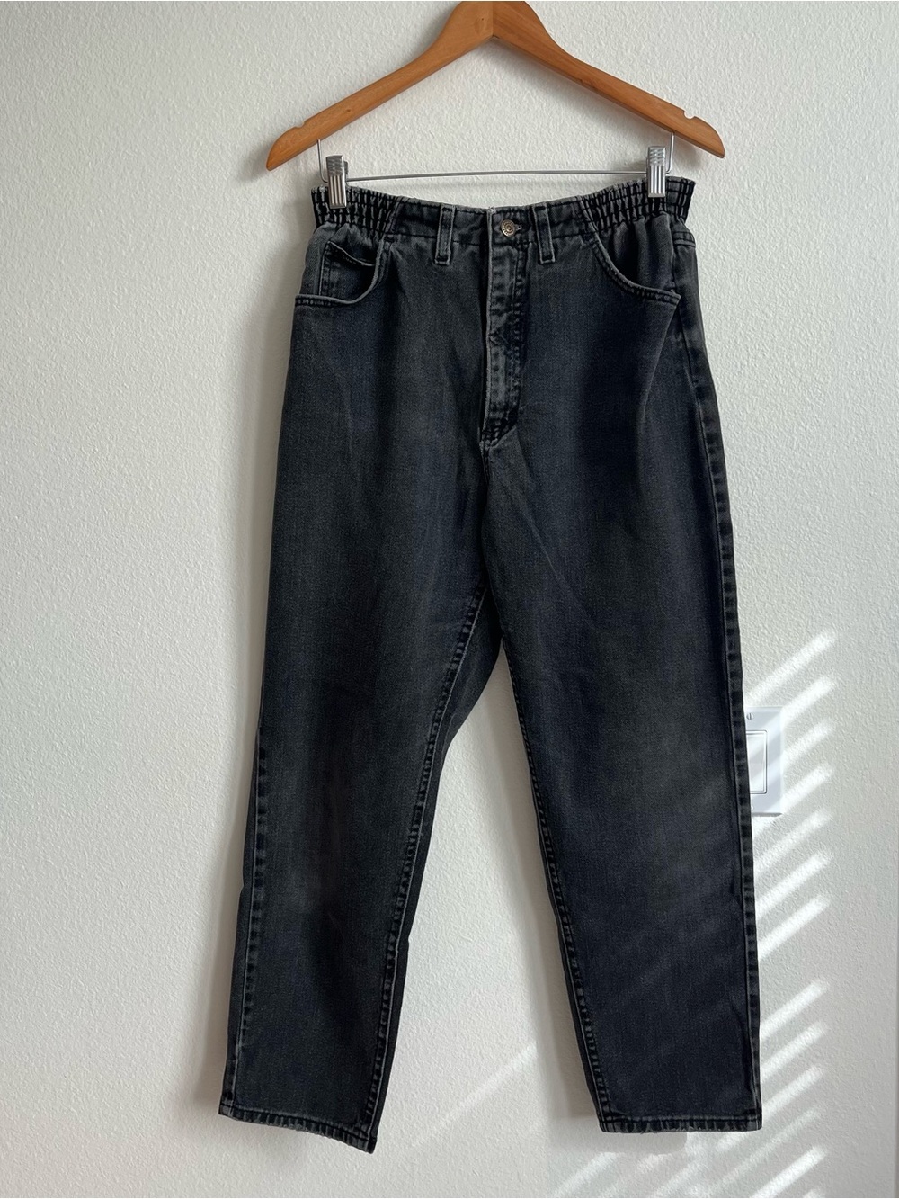 Black Washed Elastic-Waist Jeans